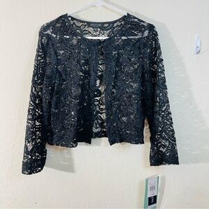 NWT Perceptions Black Mesh Lace Cardigan Women Size large lightweight Occasion